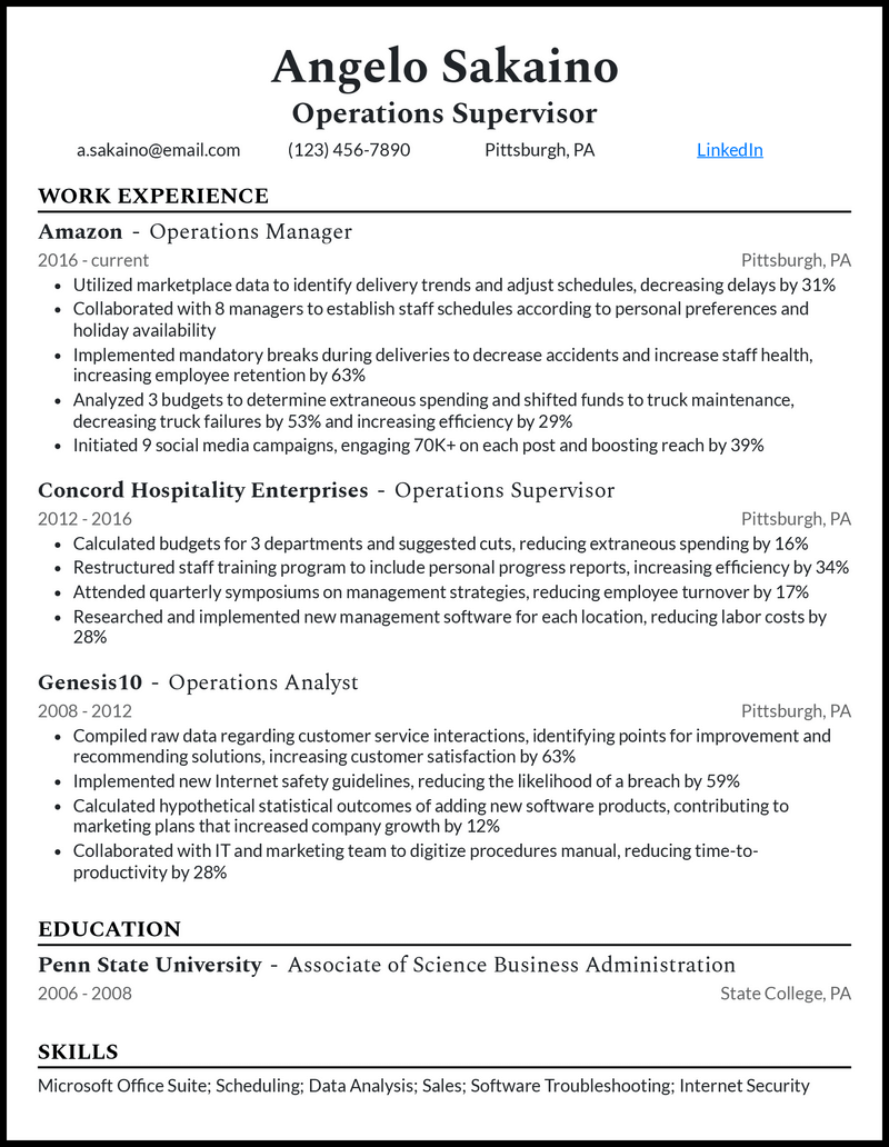 3 Operations Supervisor Resume Examples Working in 2023