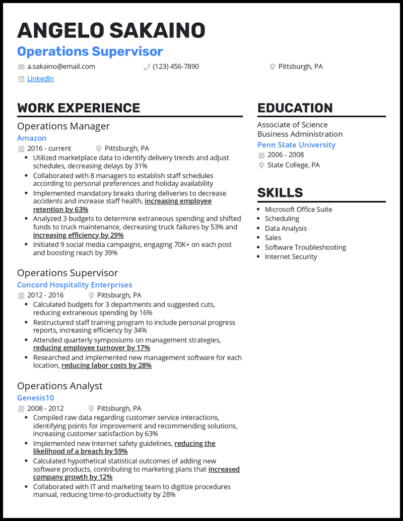 3 Operations Supervisor Resume Examples Working in 2023