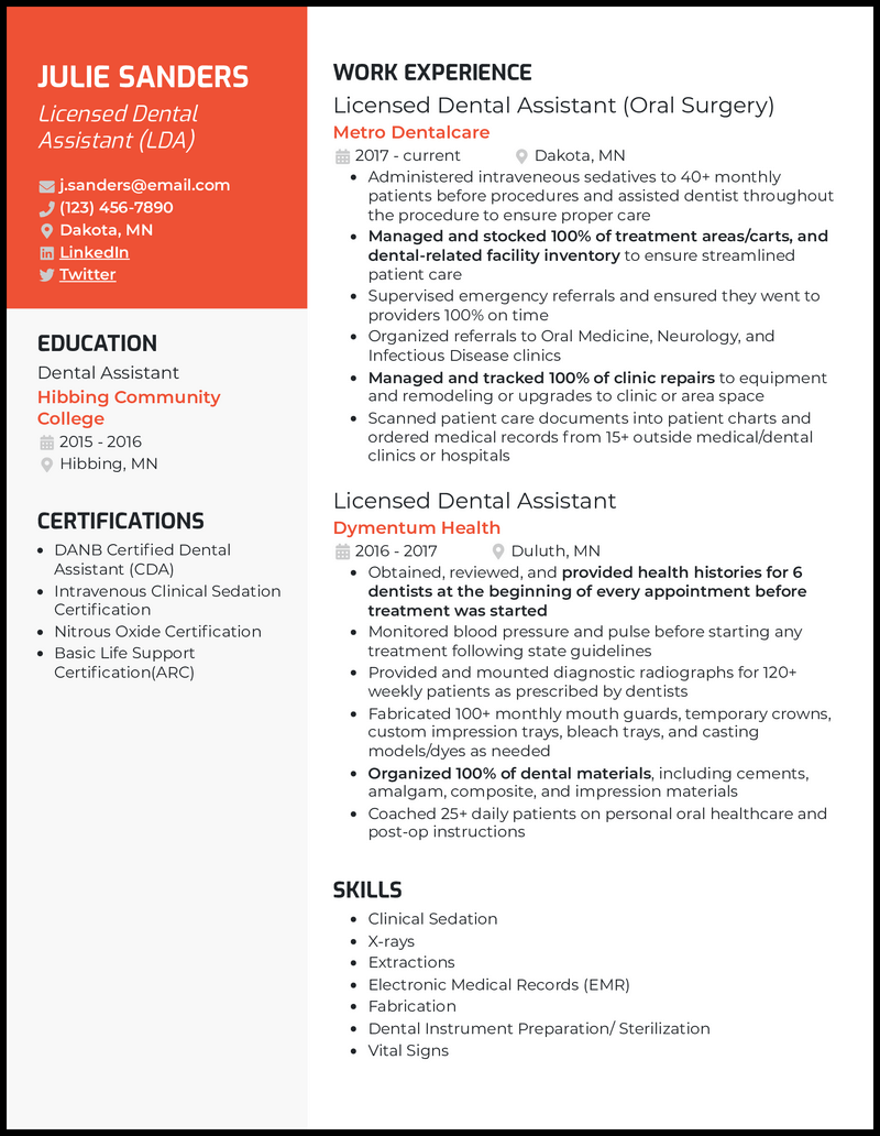 dental assisting resume sample