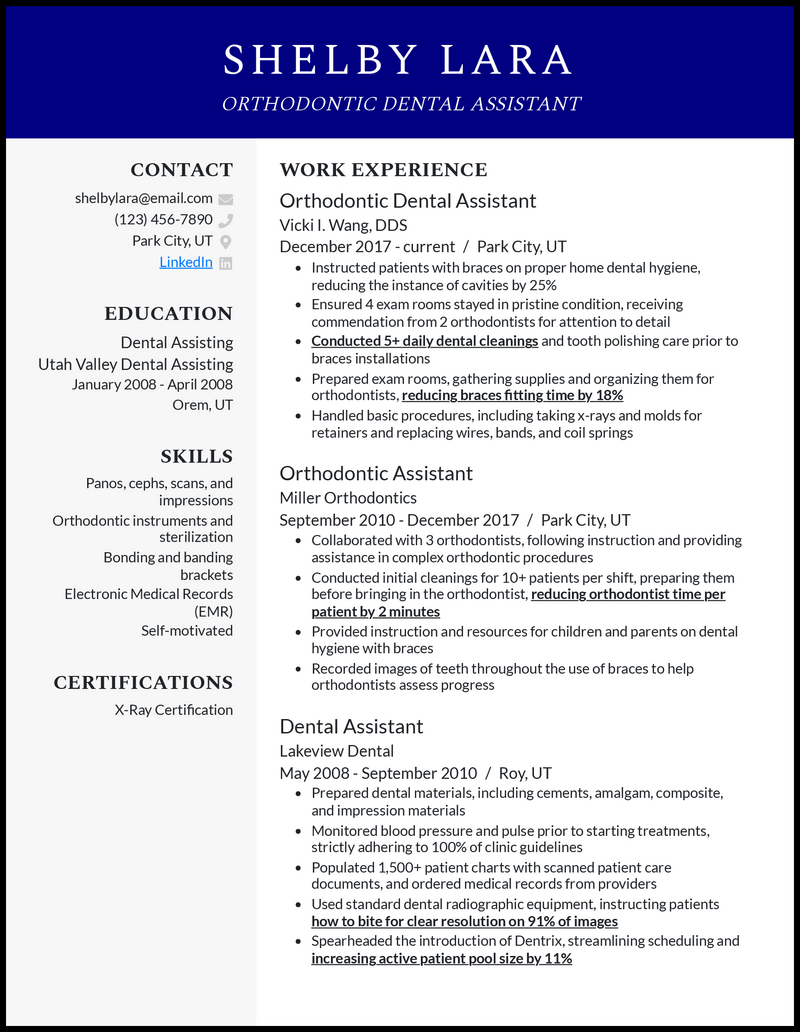 Orthodontic Assistant Resume