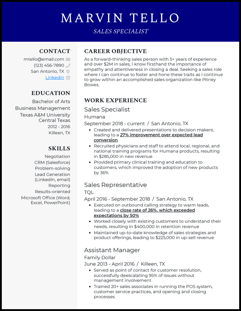 3 Outside Sales Resume Examples For 2024   Outside Sales Official Resume Example 