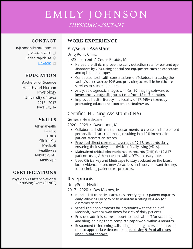 5 Physician Assistant (PA) Resume Examples [& Templates]