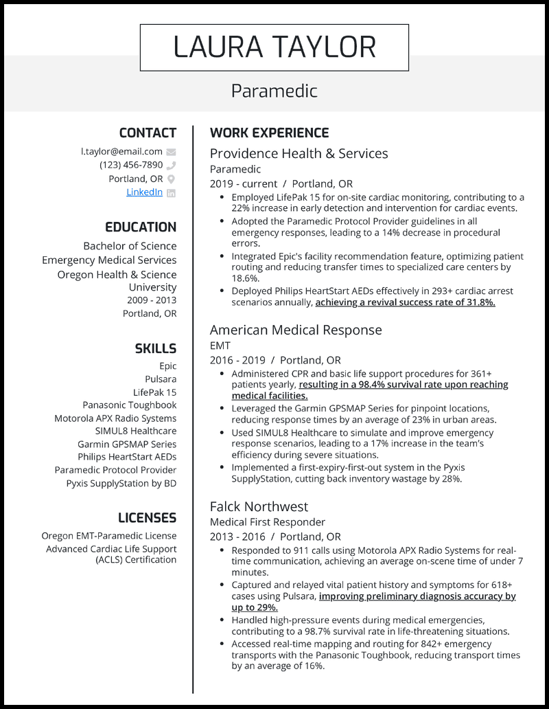 7 EMT Resume Examples amp Templates - Paramedic Black Resume Example 