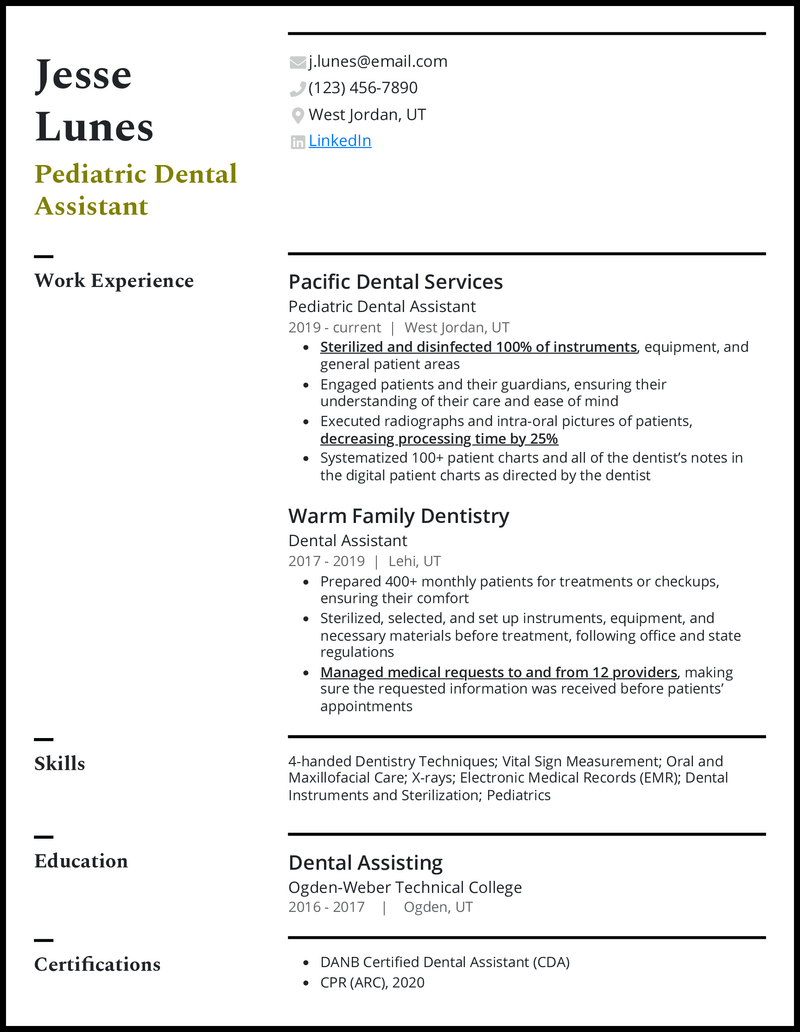 dental assisting resume skills