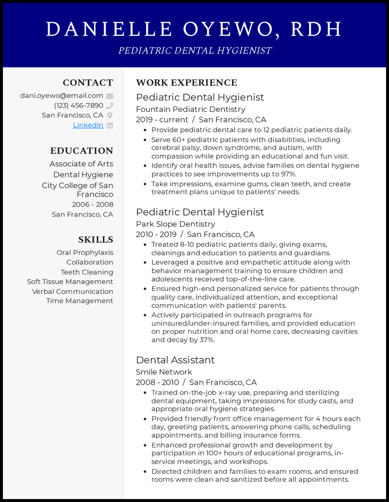 dental hygienist resume samples