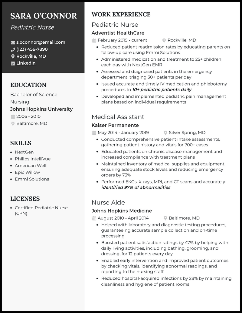 3 Pediatric Nurse Resume Examples Proven to Work in 2024