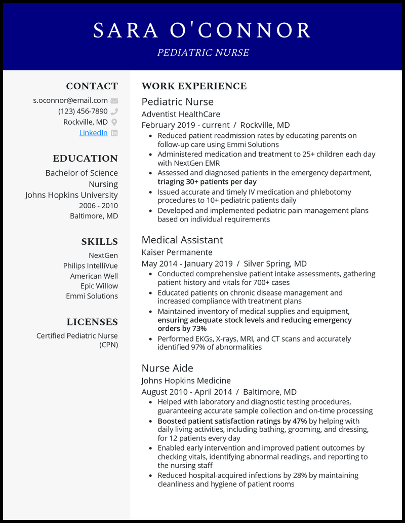 3 Pediatric Nurse Resume Examples Proven to Work in 2024