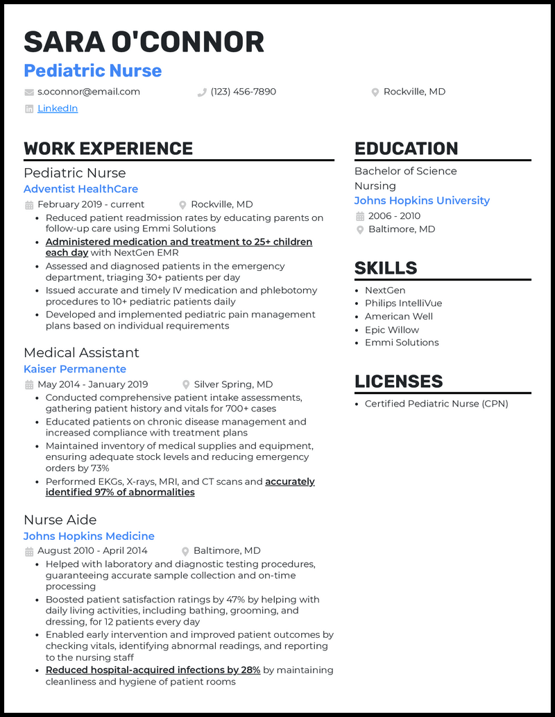 5 Pediatric Nurse Resume Examples Proven to Work in 2024