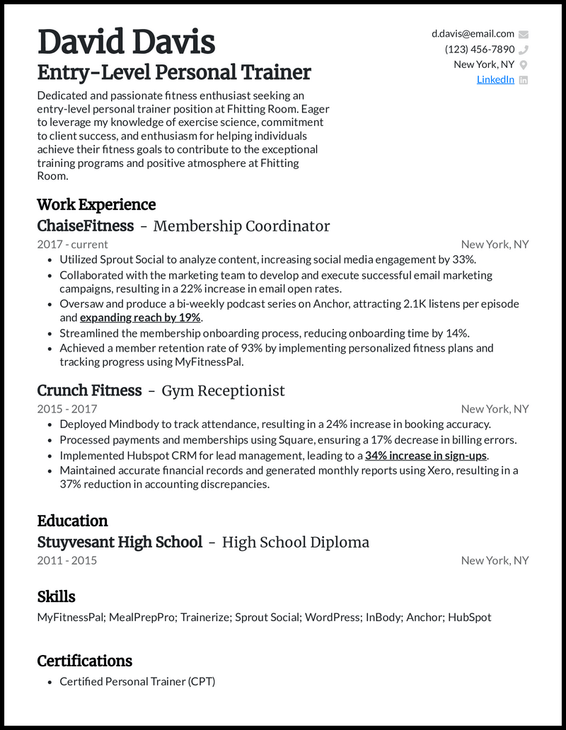 7 Personal Trainer Resume Examples - Personal Trainer No Experience Black Resume Example 