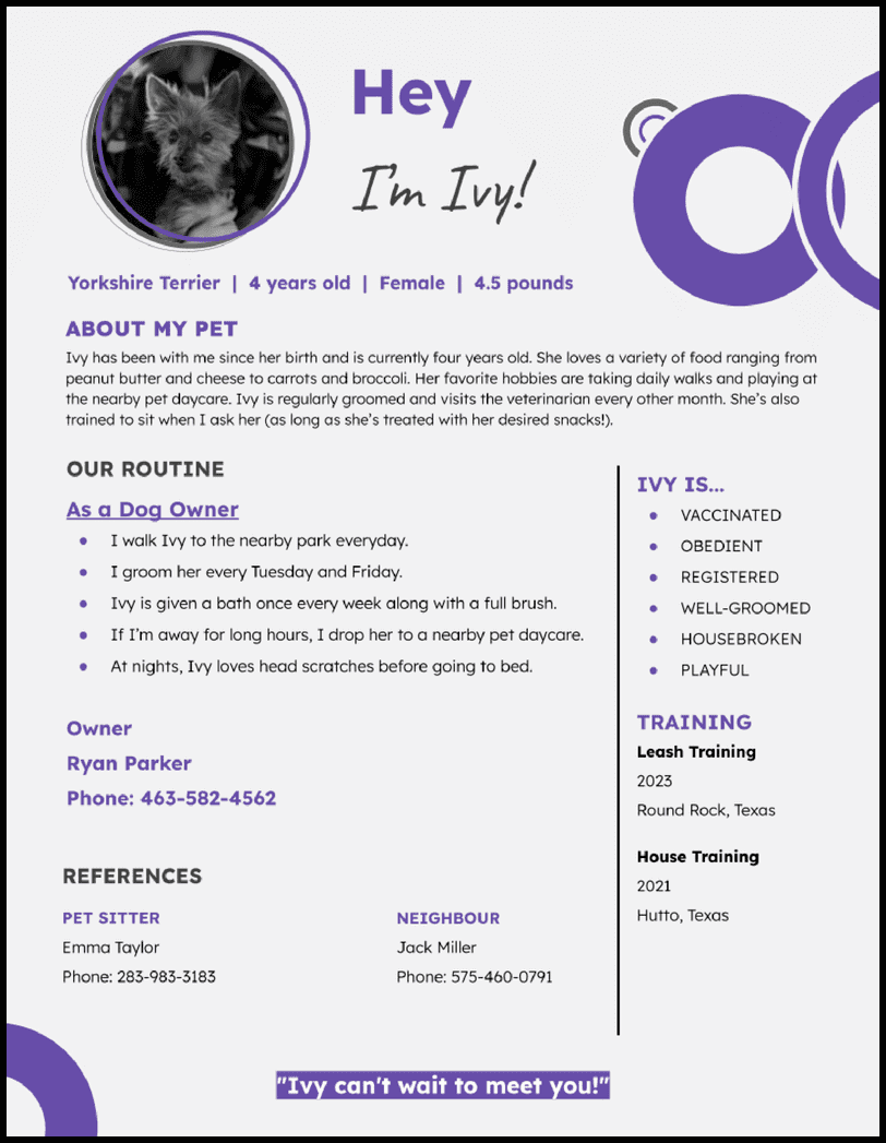 Pet Google Docs resume template