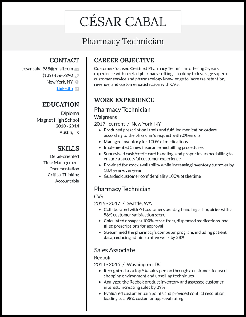 15 Pharmacy Technician Resume Examples - Pharmacy Technician Black Resume Example 