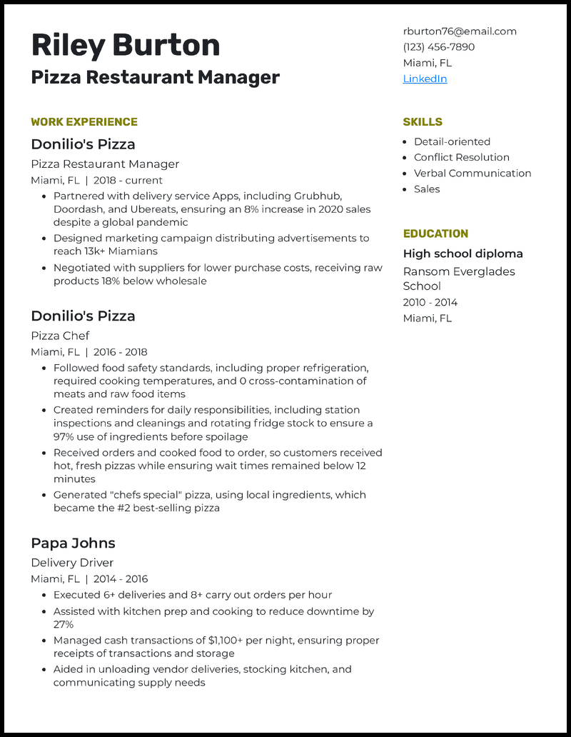9 Real Restaurant Manager Resume - Pizza Restaurant Manager Olive Resume Example 