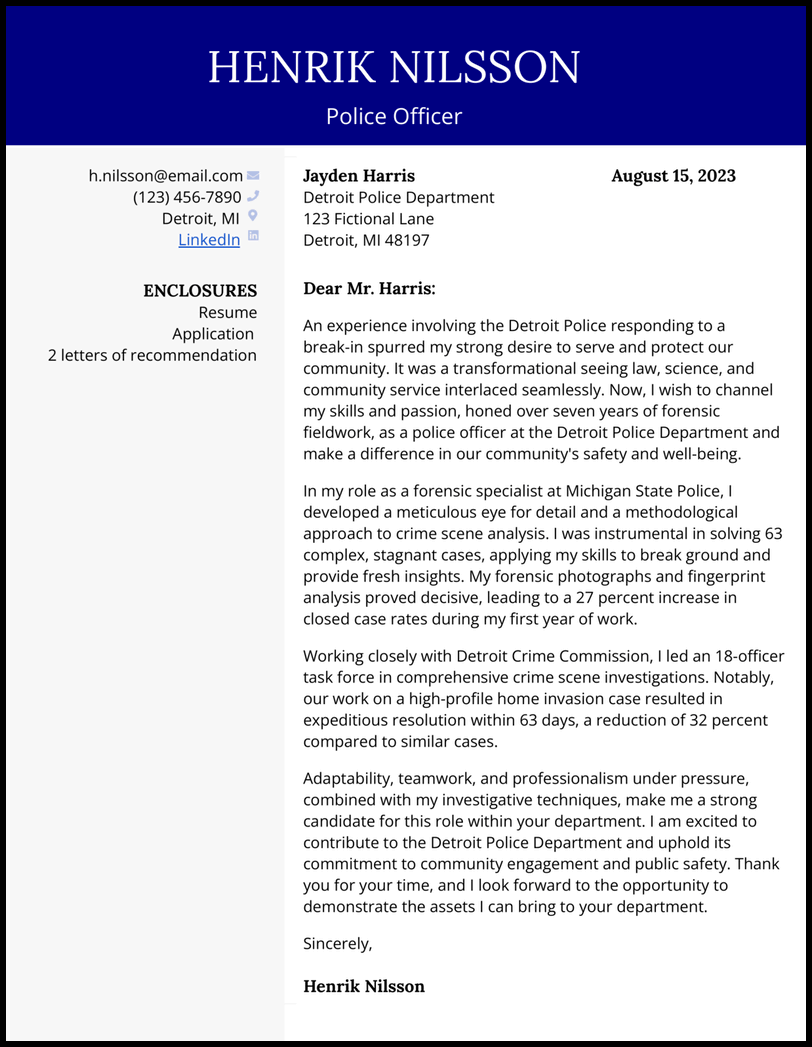 cover letter for police officer recruit