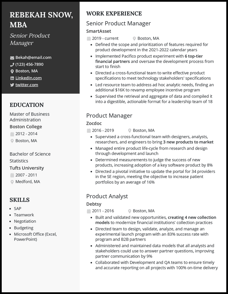 Post mba resume example with 5+ years experience