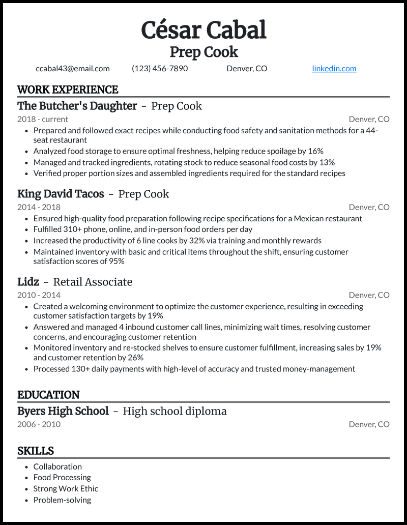 7 Line Cook Resume Examples amp - Prep Cook Black Resume Example