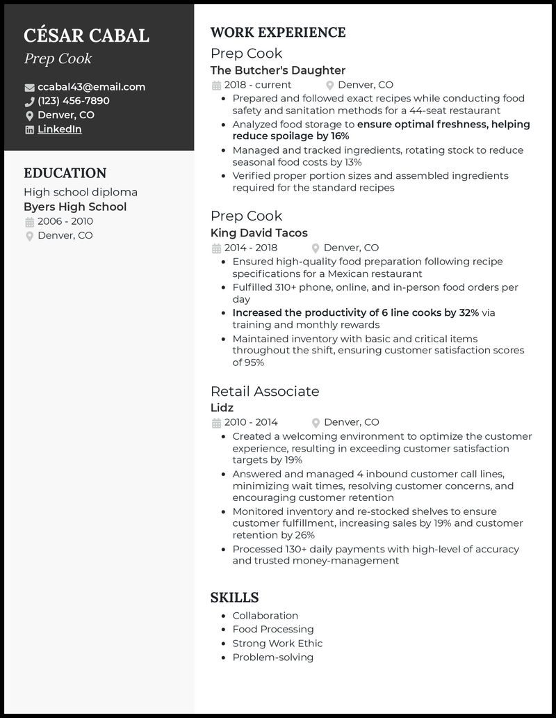 3 Prep Cook Resume Examples Proven To Work In 2025