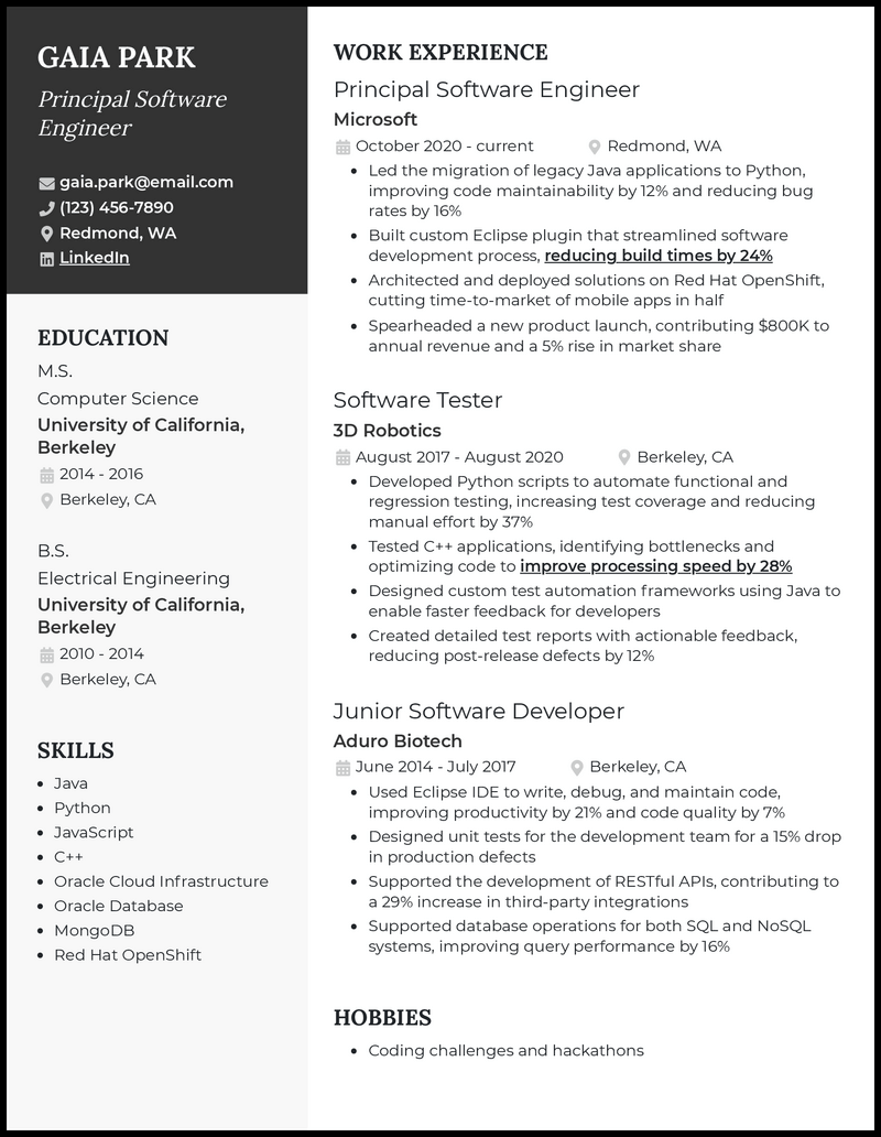 3 Principal Software Engineer Resume Examples for 2023