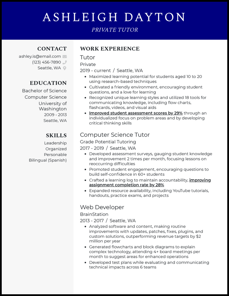 3 Private Tutor Resume Examples That Got Jobs In 2023