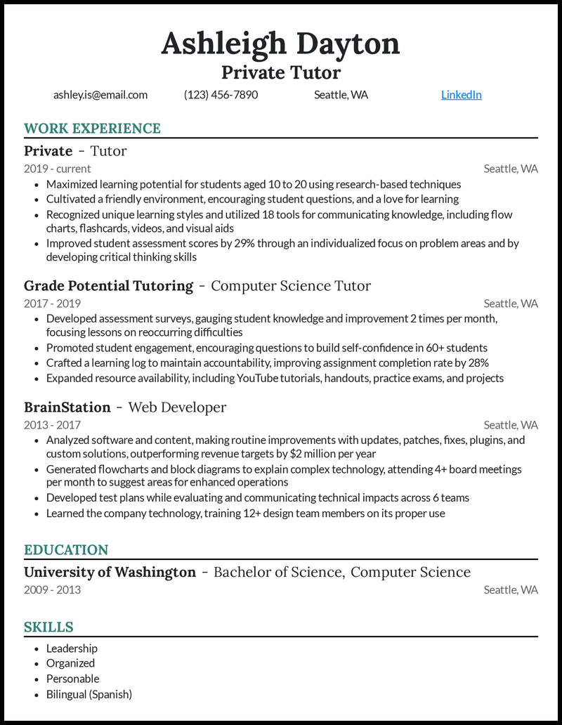 21 Tutor Resume Examples Built for 2024
