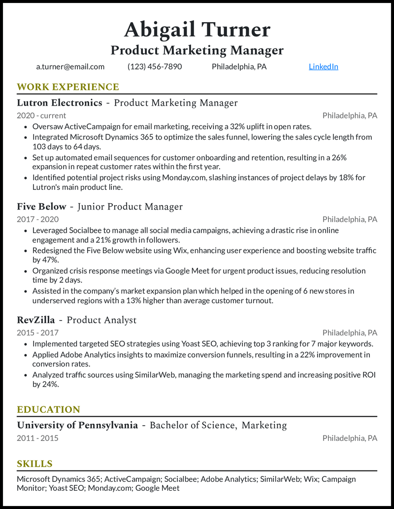 5 Product Marketing Manager Resume - Product Marketing Manager 2 Olive Resume Example