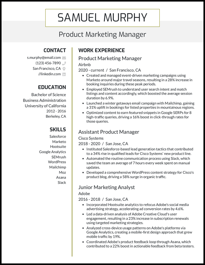 5 Product Marketing Manager Resume - Product Marketing Manager 3 Olive Resume Example