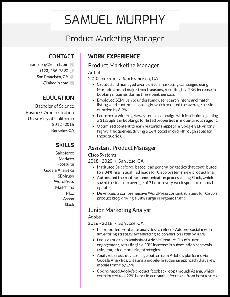 5 Product Marketing Manager Resume Examples [& Templates]