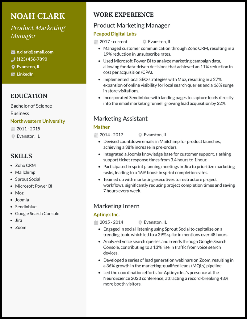 5 Product Marketing Manager Resume - Product Marketing Manager 5 Olive Resume Example