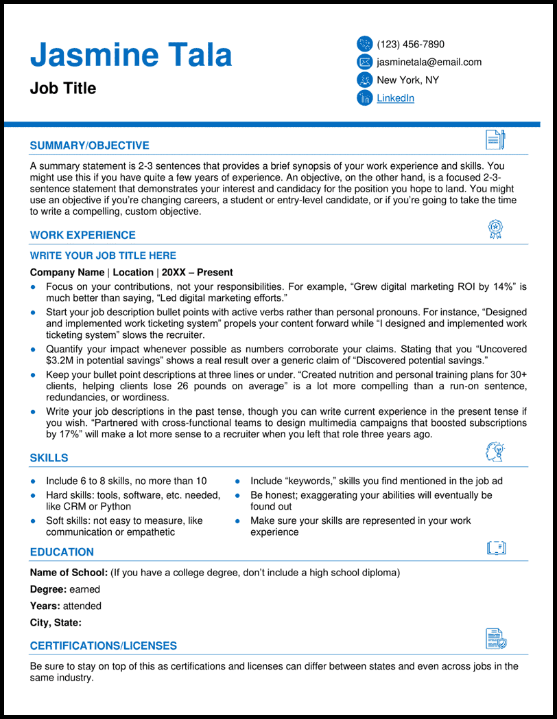 Professional resume template for Word and Google Docs