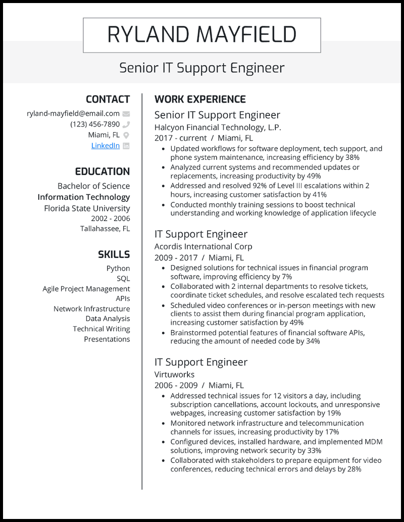 11 Best IT Resume Examples amp Samples - Professional It Gray Resume Example 