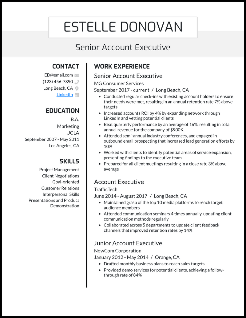 3 Senior Account Executive Resume - Professional Senior Account Executive Black Resume Example