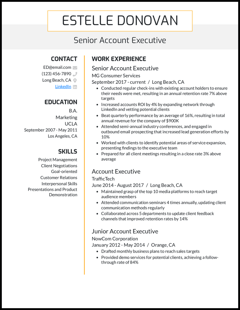 3 Senior Account Executive Resume Examples for 2026