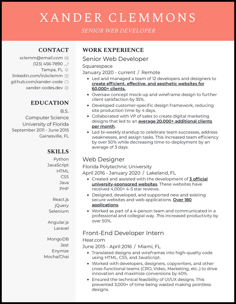 3 Senior Web Developer Resume Examples For 2026