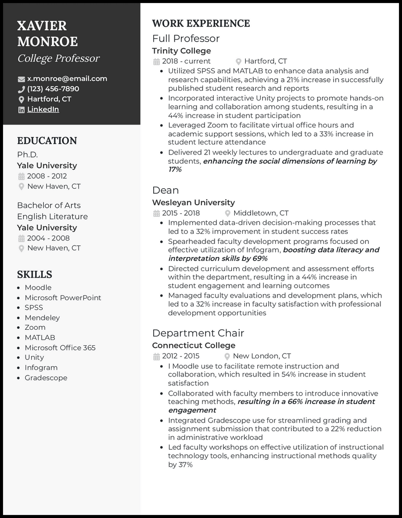 College Professor Resume Example & Writing Guide ·