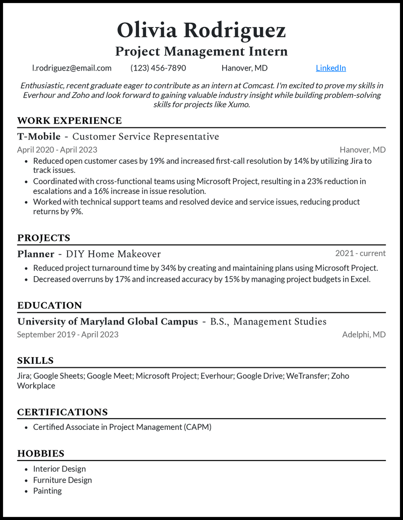 3 Project Management Intern Resume Examples for 2024