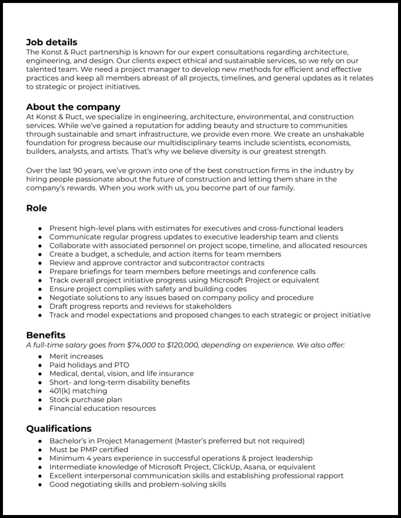 Project Manager Job Description Template 