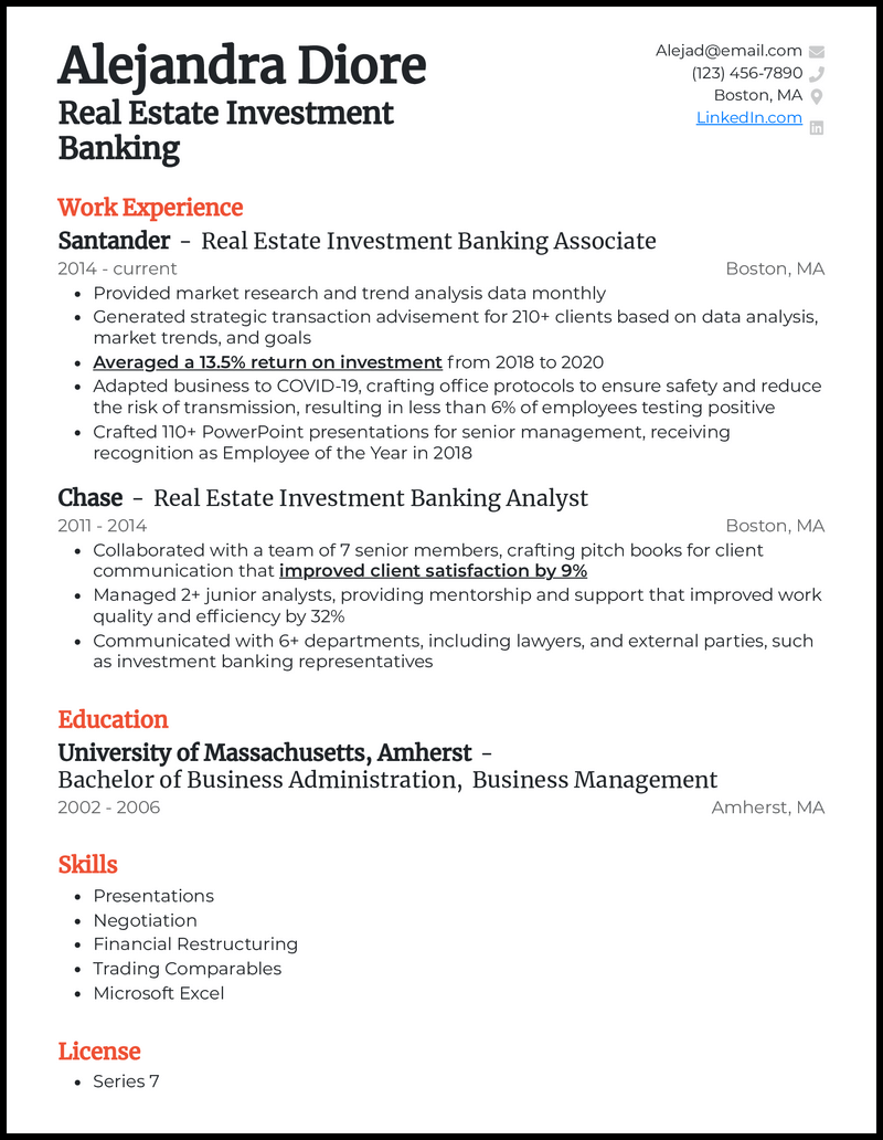 Investment Banking Cv Example