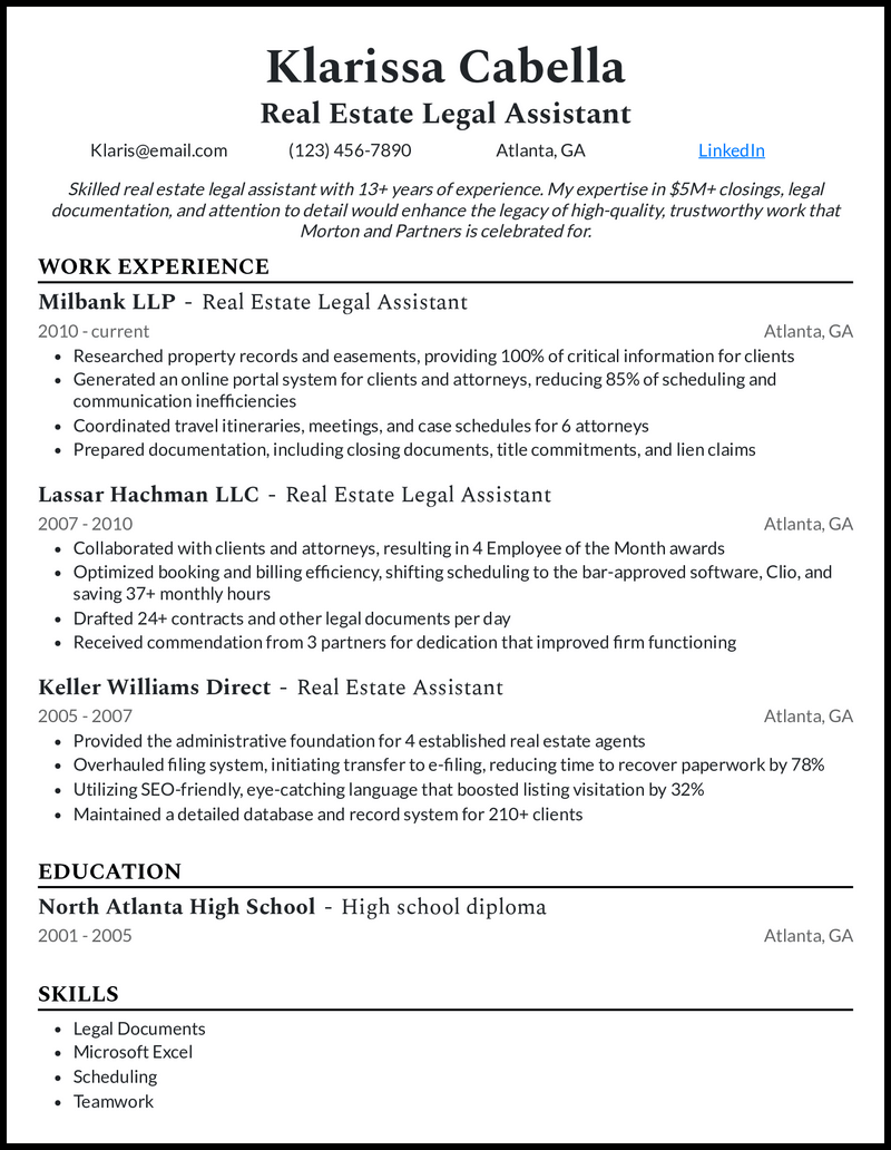 13 Legal Assistant Resume Templates & Examples for 2026