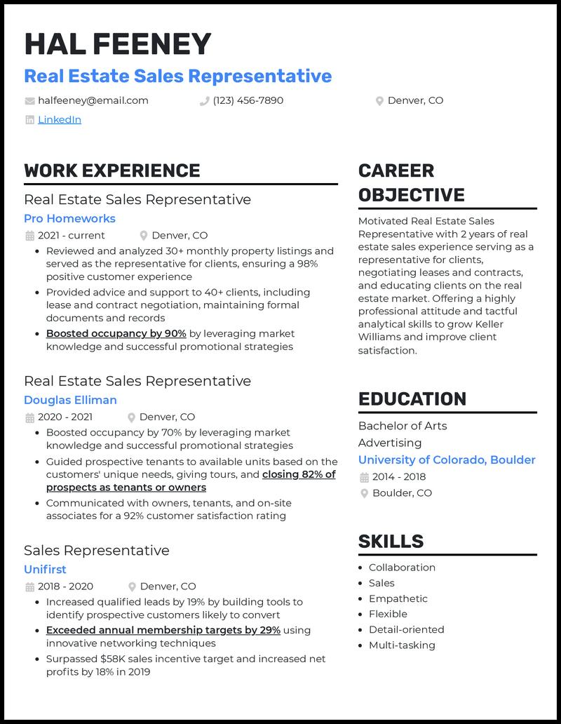 3 Real Estate Sales Representative Resume Examples for 2024