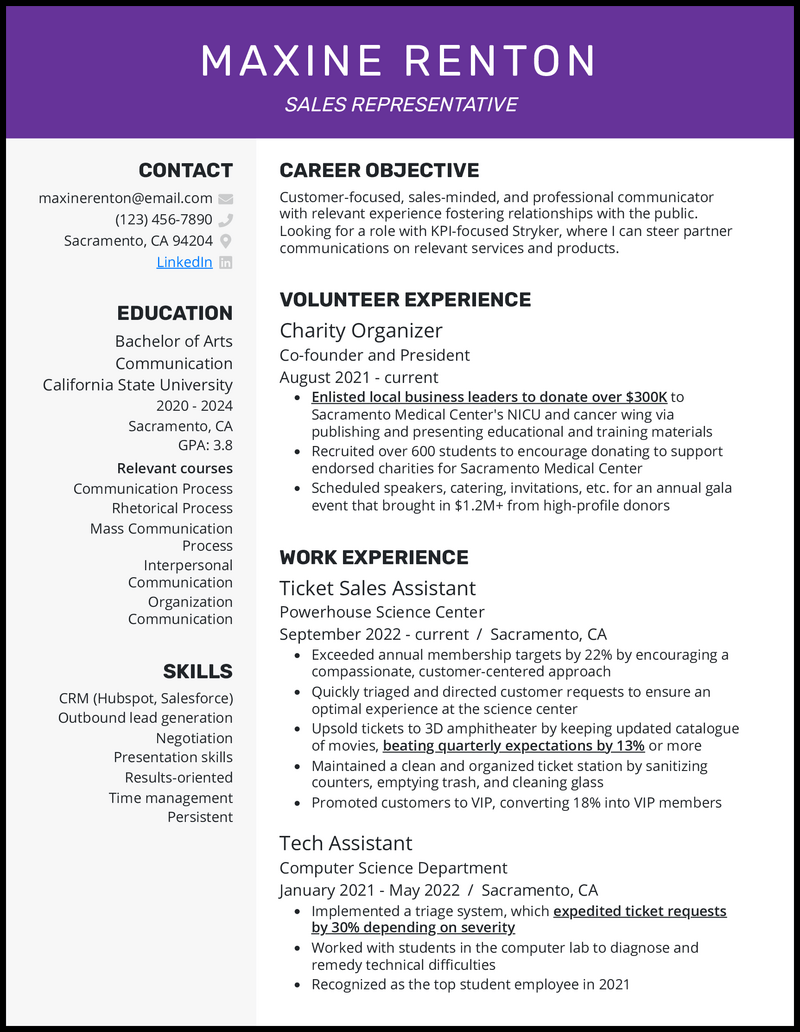 Resume Sample For Fresh Graduate