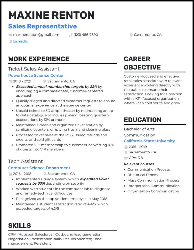 Resume Examples 2024 College Students Dinah Carmelia   Recent College Graduate Standout Resume Example 