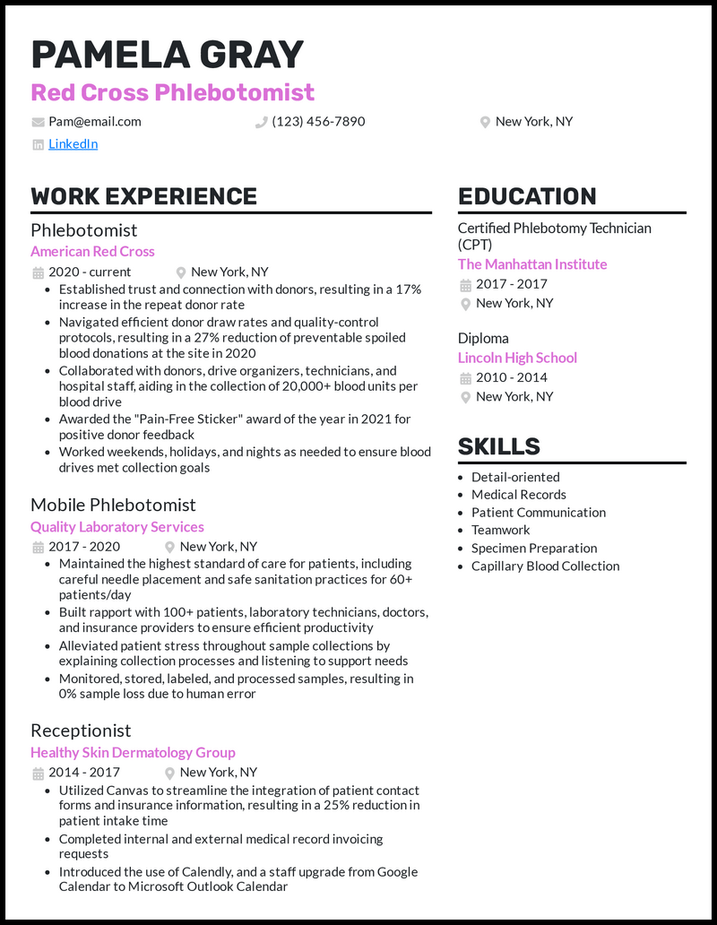 resume for entry level phlebotomist