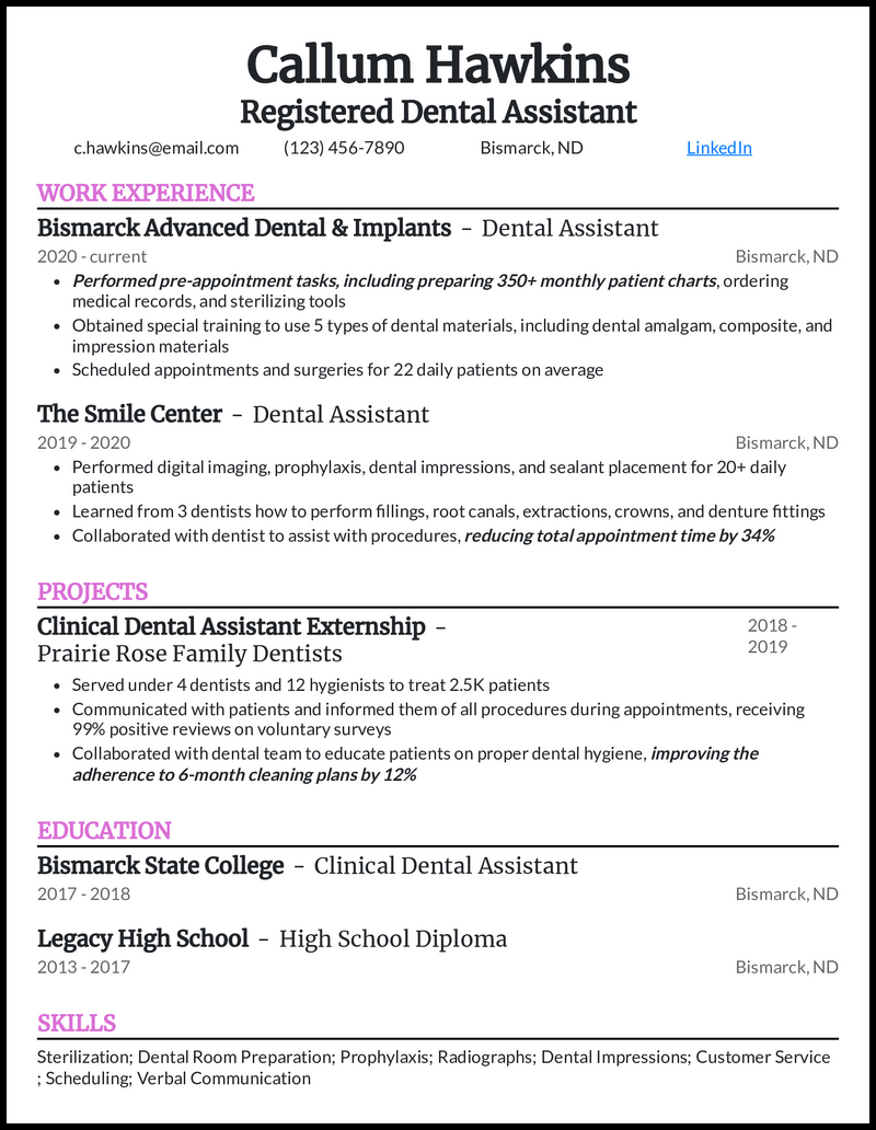 dental assistant resume example