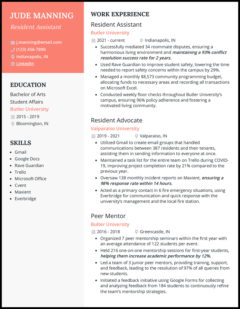 7 Resident Assistant RA Resume - Resident Assistant Salmon Resume Example 