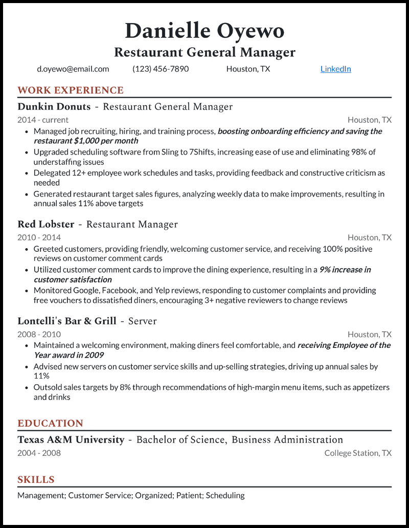 Restaurant Manager Resume Fine Dining   Restaurant General Manager Resume Example 