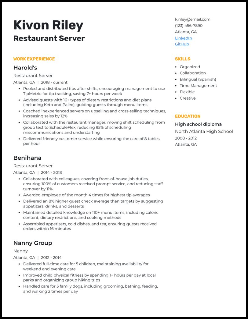 21 Server Resume Examples for 2026