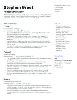 Project manager resume example option