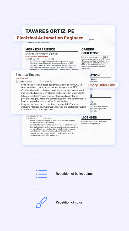 Resume formatting repetition.