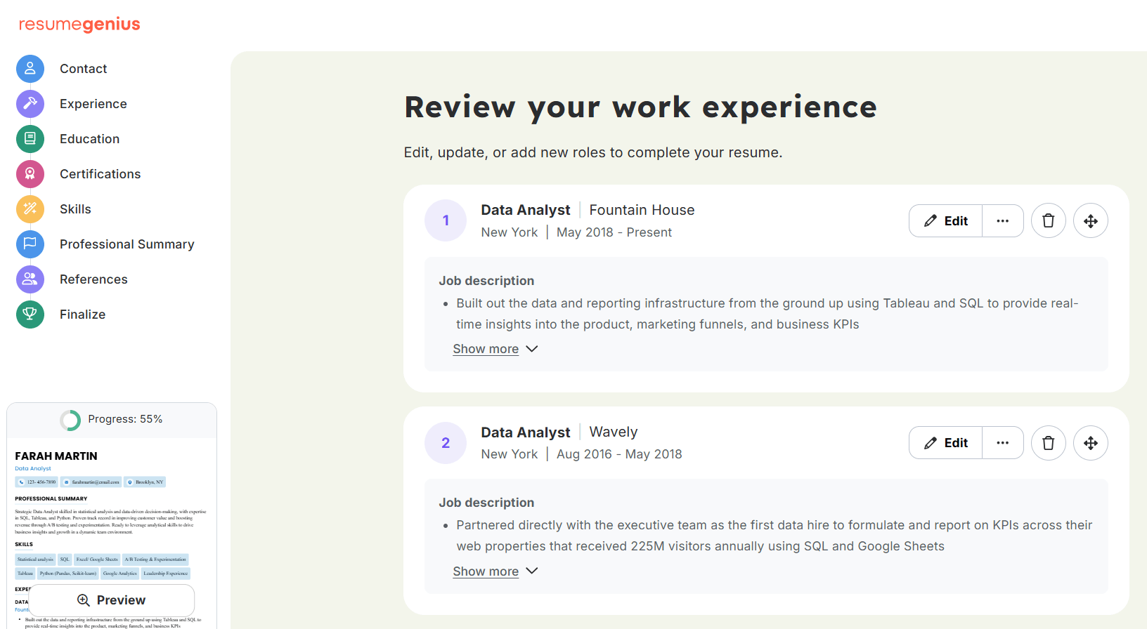 Resume Genius' resume builder and platform