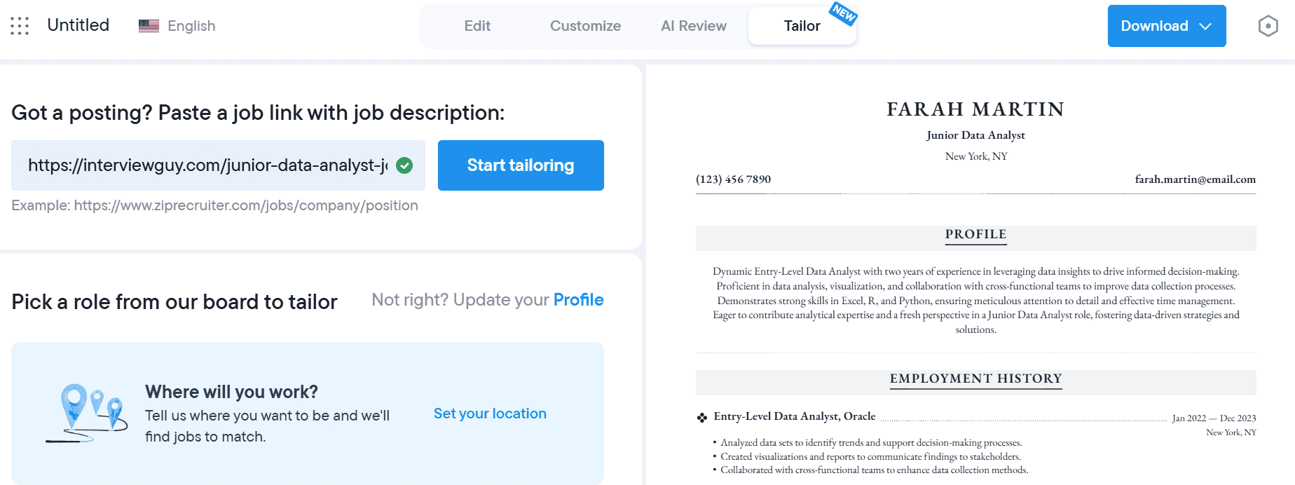 Resume.io helps job seekers tailor their resumes to the job
