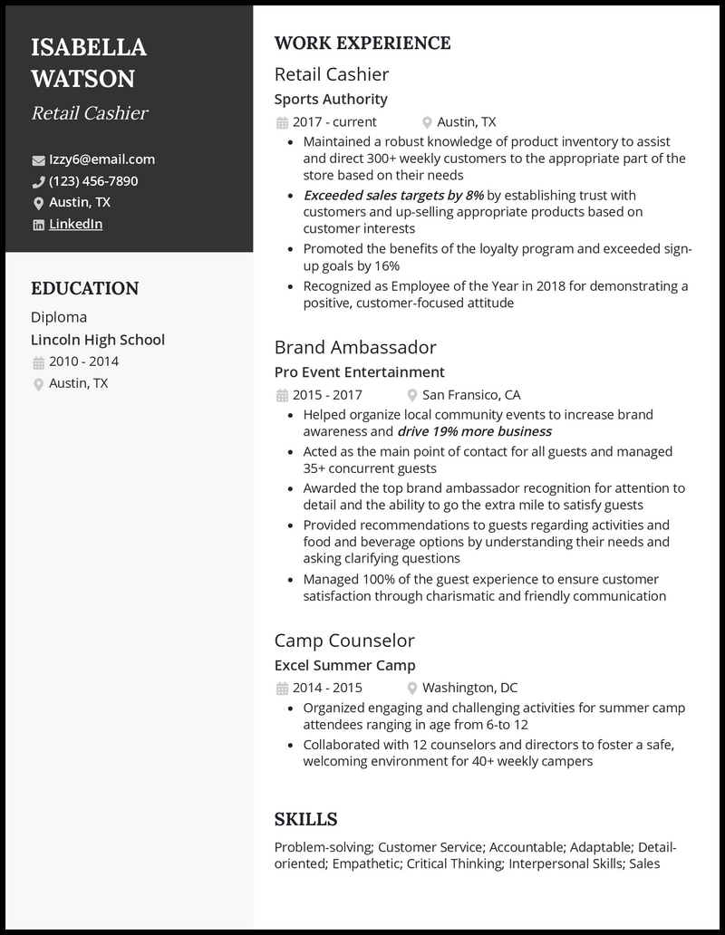 3 Retail Cashier Resume Examples For The Job In 2025